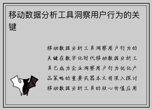 移动数据分析工具洞察用户行为的关键